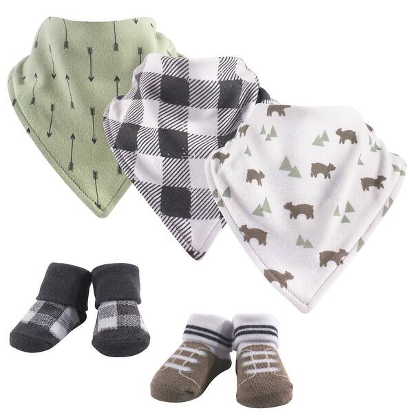 slide 1 of 1, Yoga Sprout Baby Boy Cotton Bandana Bibs and Socks 5pk, Bear, One Size - Bear - One Size One Size - Bear