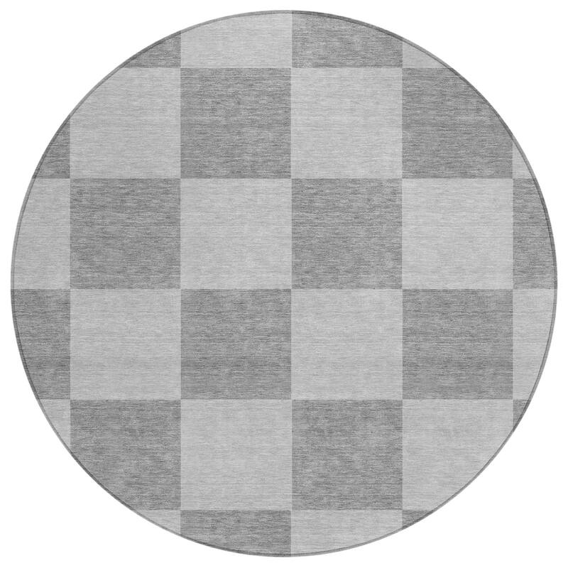 Machine Washable Indoor/ Outdoor Modern Checker Chantille Rug