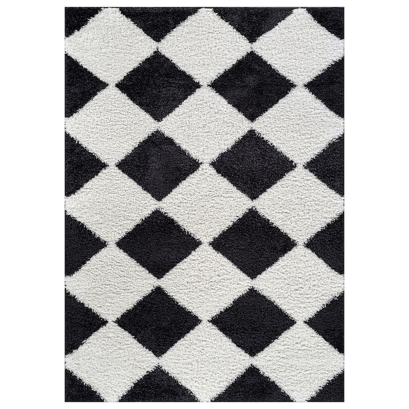 Diamond Wave Shag Rug - Cozy Feel for Living Room, Bedroom, or Entryway - Anthracite Dark Gray - Medium Pile