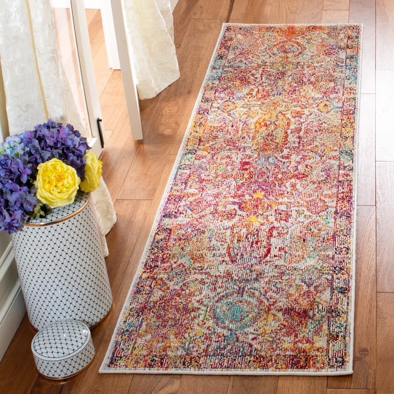 SAFAVIEH Crystal Liese Vintage Oriental Area Rug - 2'2" x 7' Runner - Light Blue/Orange
