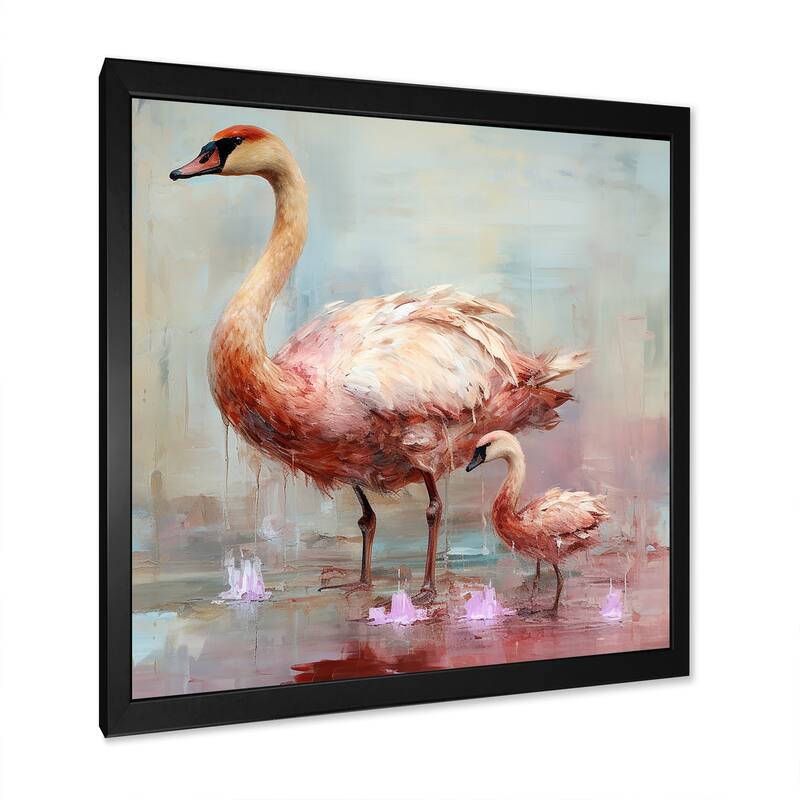 Designart "Pink Blooming Swan Beauty" Swans Wall Decor Pink Modern Entryway Framed Wall Art Print
