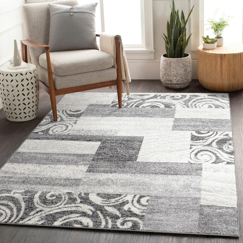 Classic Living Room Rug With Patchwork Design Modern checkered pattern