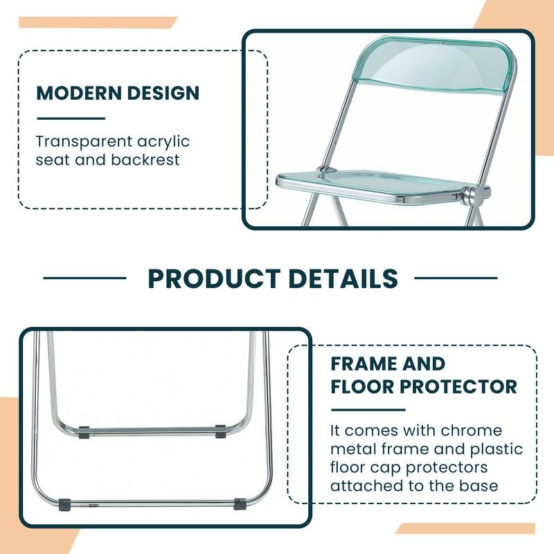 Lawrence Modern Foldable Acrylic Folding Chair with Accent Chrome Frame and Transparent Design for Home Living or Dining Room