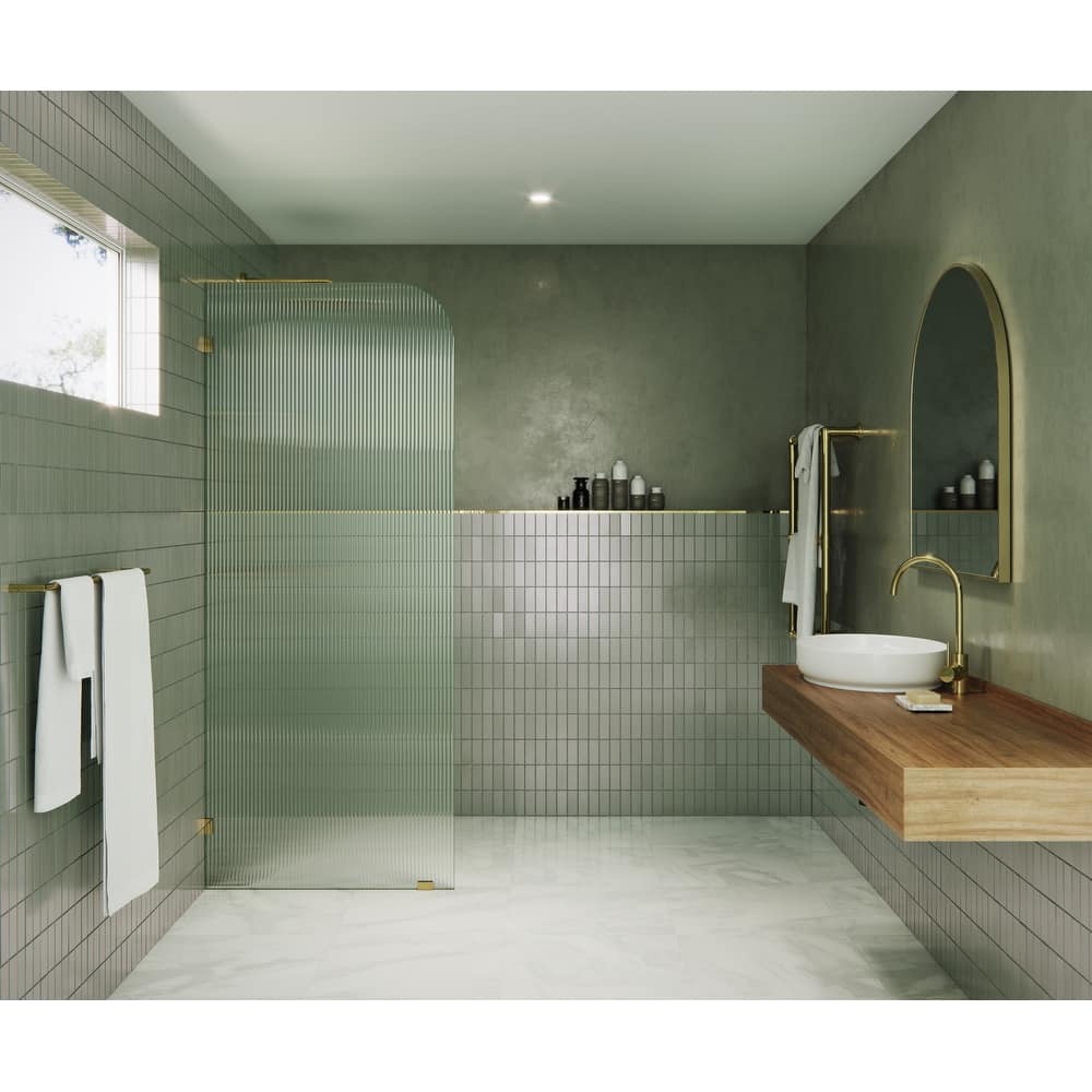 Glass Warehouse 32" x 78" Frameless Shower Door - Single Fixed Panel Fluted Frosted Radius