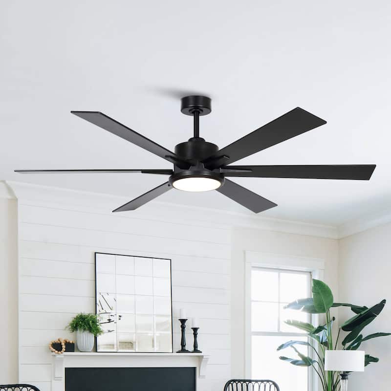 65" Black Modern Large Ceiling Fan with LED Light and Remote