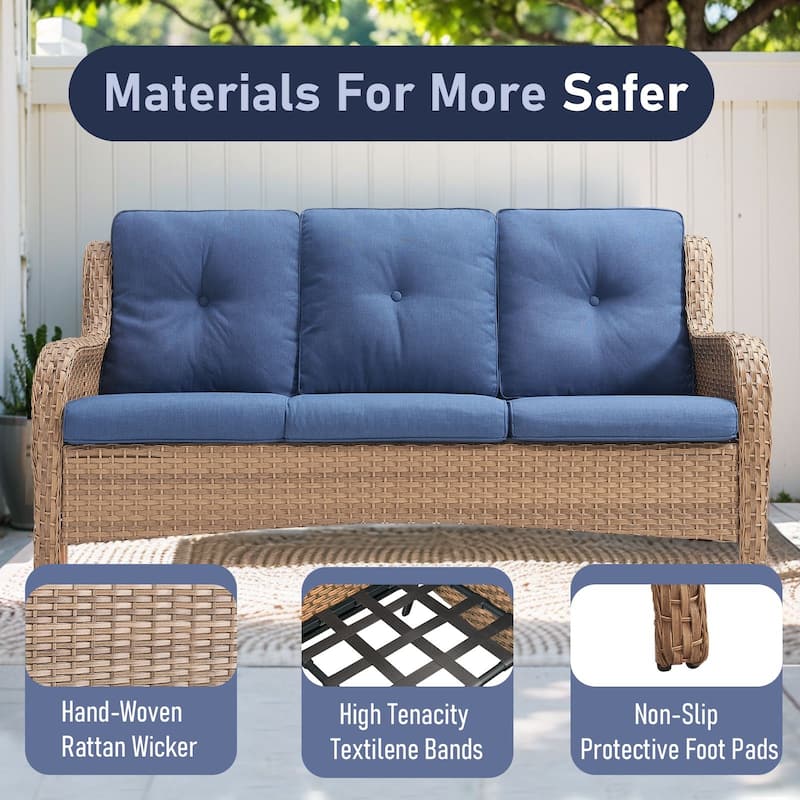 Pocassy Outdoor 7PCS 3-Seat Sofa Swivel Chairs Table Ottoman
