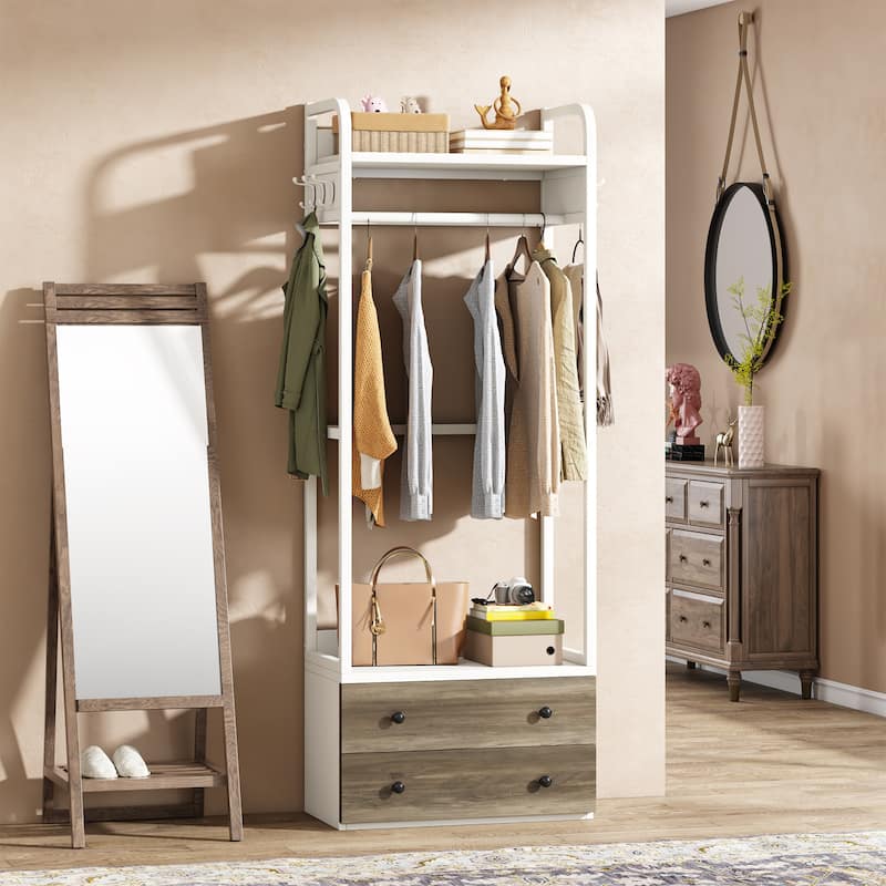 Clothes Shelf Coat Garment Rack Closet Organizer System with Drawers