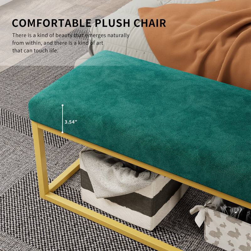 Storage Bench for Entryway, Bench with Steel Frame, Synthetic Leather, Living Dining Room, Mid-Century Modern, Loads 600 lb