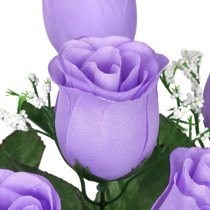 Set of 12 Lavender Artificial Rose Bud Flower Stem Bush Bouquet 14in - 14" L x 6" W x 6" DP
