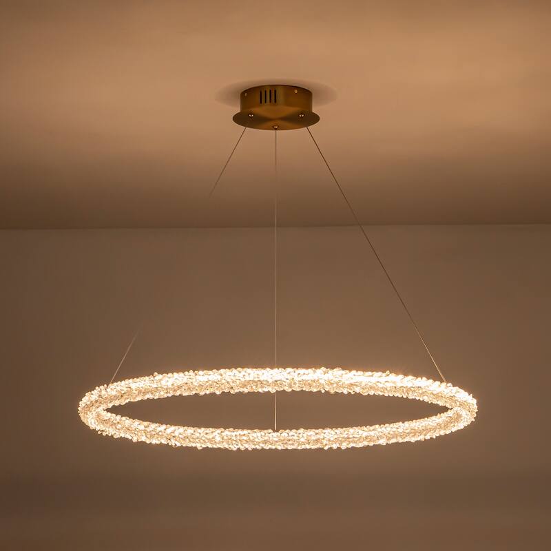 Modern Gold Crystal LED Chandelier, Dimmable Ring Light