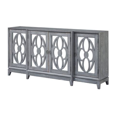 4 Door Storage Credenza/Sideboard with Mirrored Doors - Dark Weathered Grey
