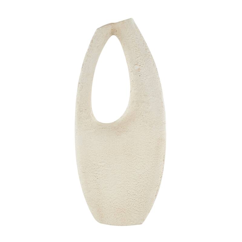 Cream Paper Mache Curved Cutout Abstract Decorative Vase with Brown Distressed Texturing