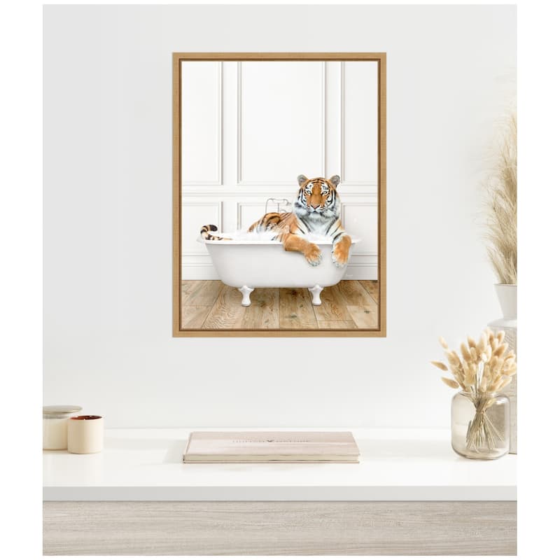 Kate and Laurel Sylvie Tiger in Traditional Vintage Bathtub Framed Canvas by Amy Peterson