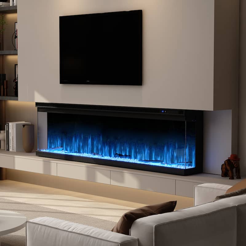 3-Sided Electric Fireplace with 12-Color Flame, Dual Heat Settings 750W/1500W, Smart App & Remote Control – 50/60/70 Inch
