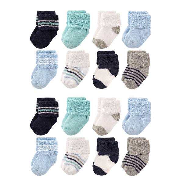 slide 1 of 1, Luvable Friends Baby Cotton Rich Terry Socks 16-Pack, Mint Navy Stripes 0-6 Months - Mint Navy Stripes