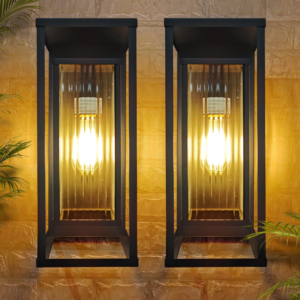 Outdoor Wall Light with Clear Ribbed Glass,Waterproof Exterior Light for Porch/Patio/Garage(2-PACK)