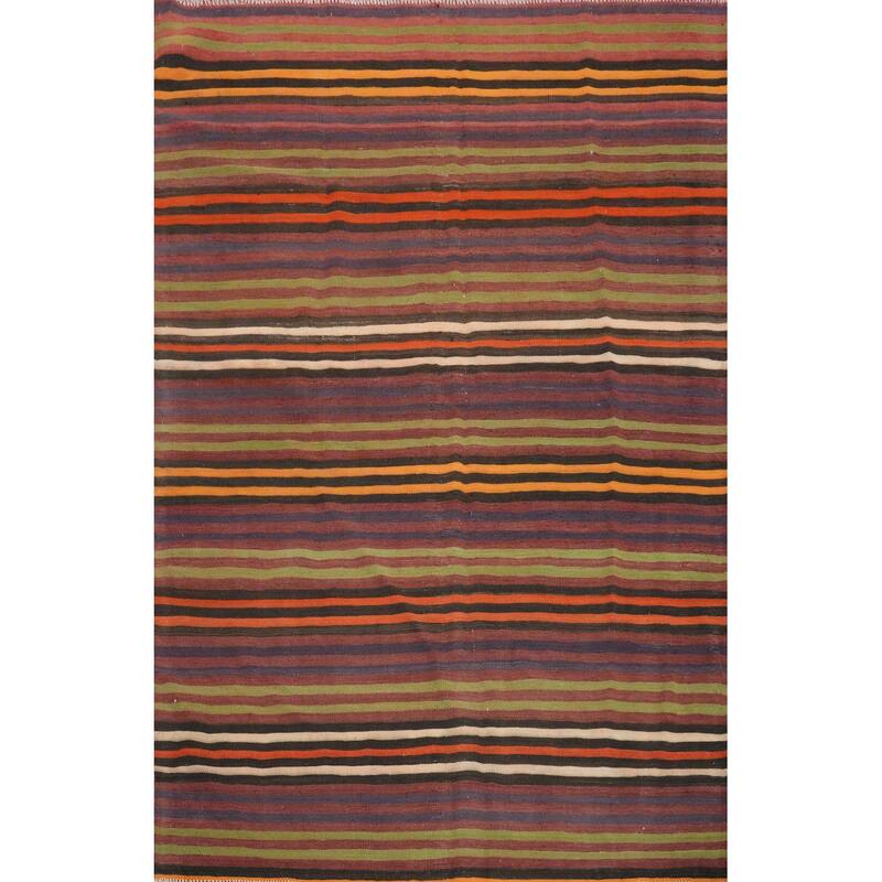 Hand Woven Oriental 100% Wool Carpet Southwestern Geometric Multi-Colored Kilim Area Rug - 6' 6'' X 5' 4''