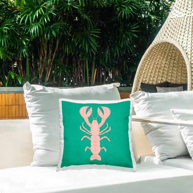 Stupell Minimal Pink & Green Lobster Printed Outdoor Throw Pillow Design by Sazerelli Designs