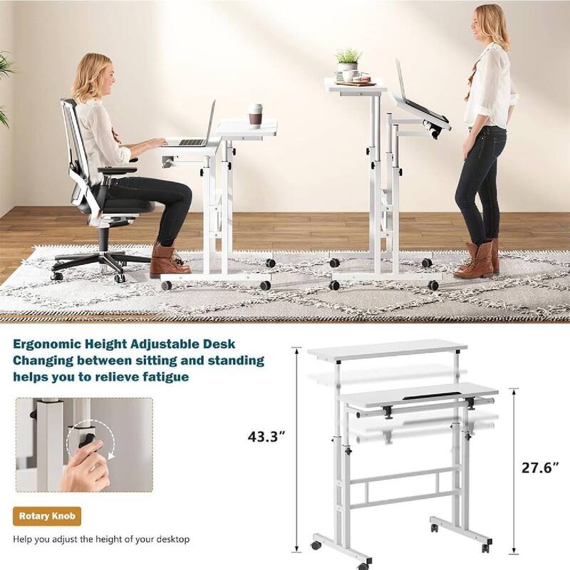 Height Adjustable Standing Mobile Computer Desk with 4 casters