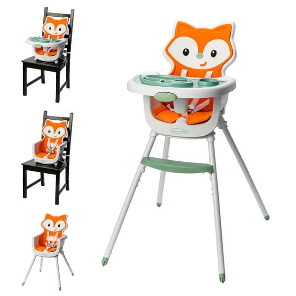 slide 2 of 20, 4-in-1 Convertible High Chair, Fox-Theme, Space-Saving Design, Booster and Toddler Chair for Infants & Toddlers 3M-36M Orange