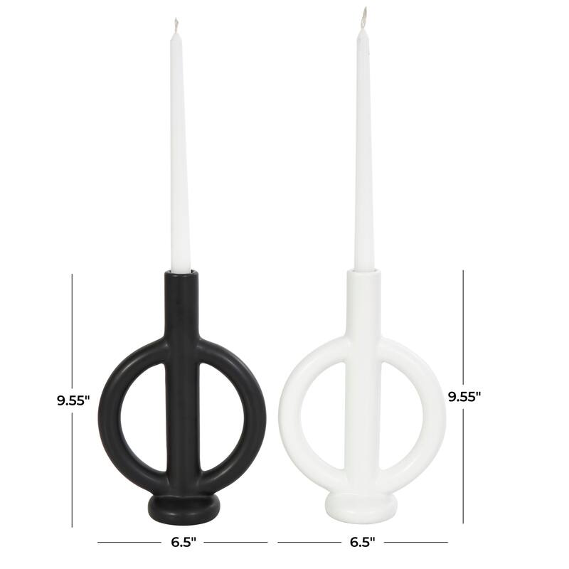 CosmoLiving by Cosmopolitan Black Ceramic Ring Geometric Candle Holder (Set of 2)