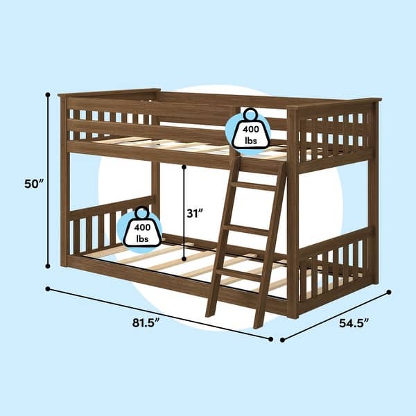 dimension image slide 5 of 6, Max & Lily Twin over Twin Low Bunk Bed with Ladder