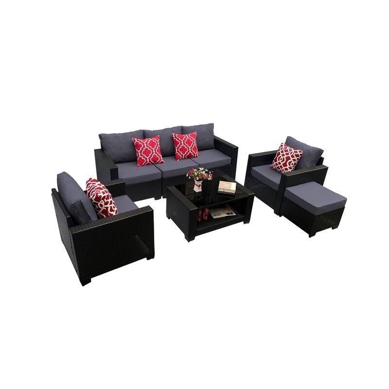 7-Piece Patio Outdoor Sofa Set with Coffee Table,3-Seater Sofa and Ottoman