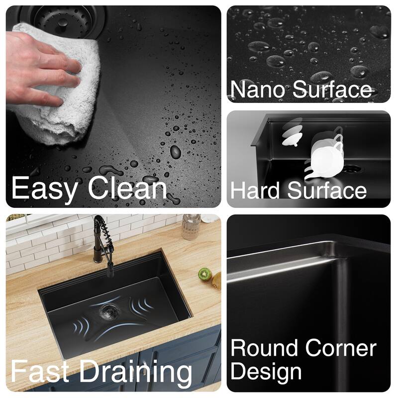 30 inch Upgrade Undermount Workstation Stainless Steel Sink, 18 Gauge Single Bowl Stainless Steel 10" Deep