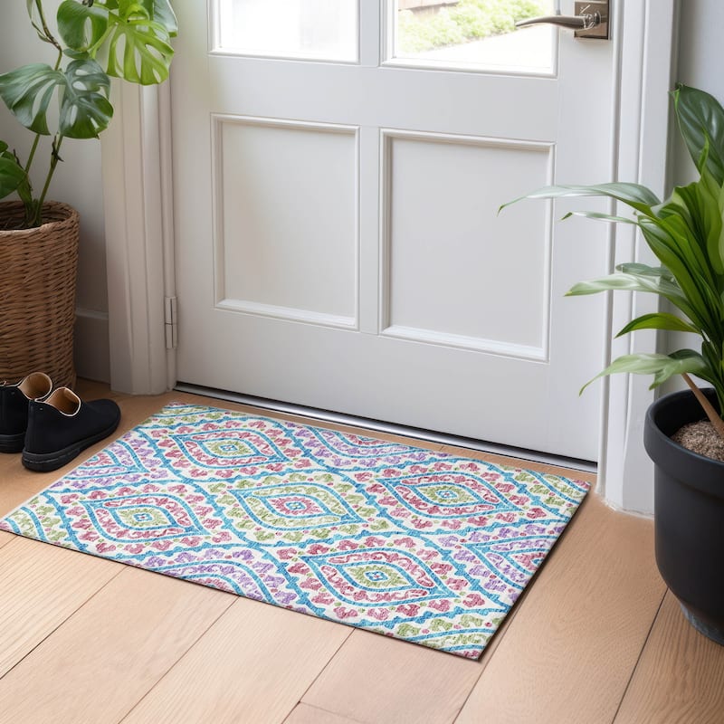 Premium Washable Super Soft Diamond Medallions Mayfield Rug - White - 1' 8" x 2' 6" - Rectangle