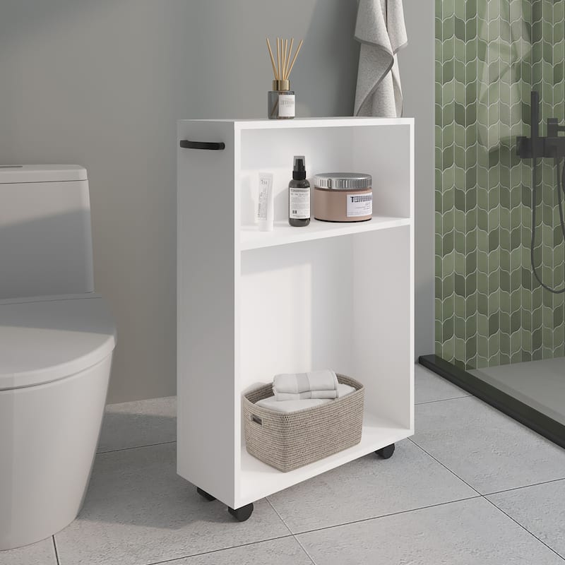 Storage Cart 32.2" H, 2 Shelves, 4 Wheels, White - Bathroom - White