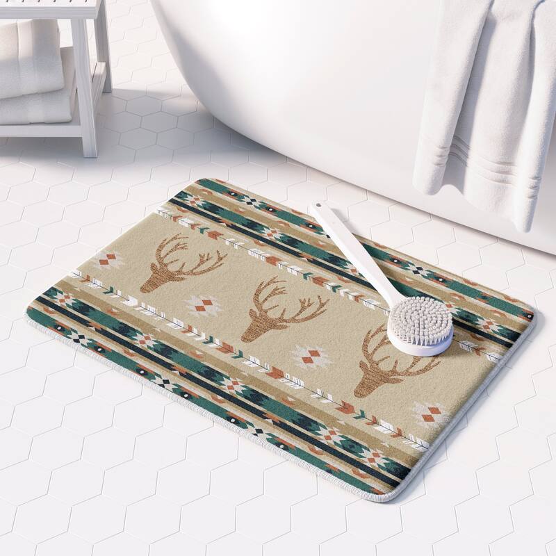 Laural Home Mesa Teal Green Deer Memory Foam Rug