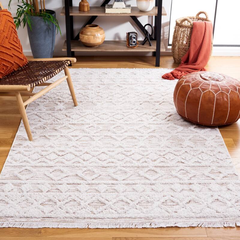 SAFAVIEH Augustine Tahmina Moroccan Boho Fringe Rug - 5' x 7'7" - Ivory/Beige