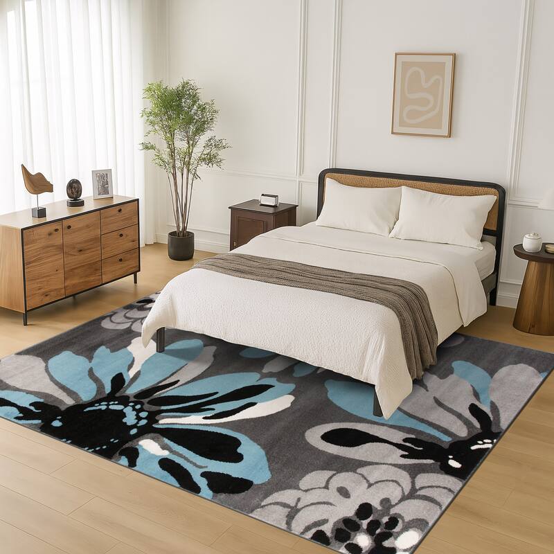 World Rug Gallery Contemporary Modern Flowers Area Rug
