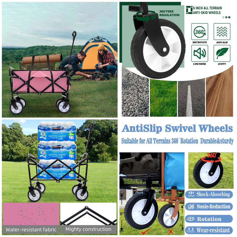 Foldable Wagon with Straps, Beach & Utility Cart, 225lb Capacity