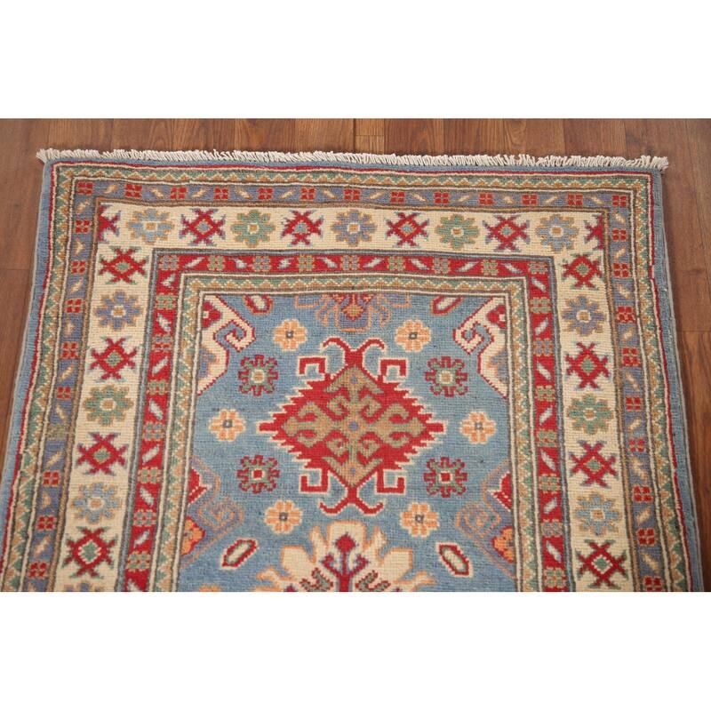 Light Blue Kazak Oriental Accent Rug Handmade Wool Carpet - 2'8" x 4'0"