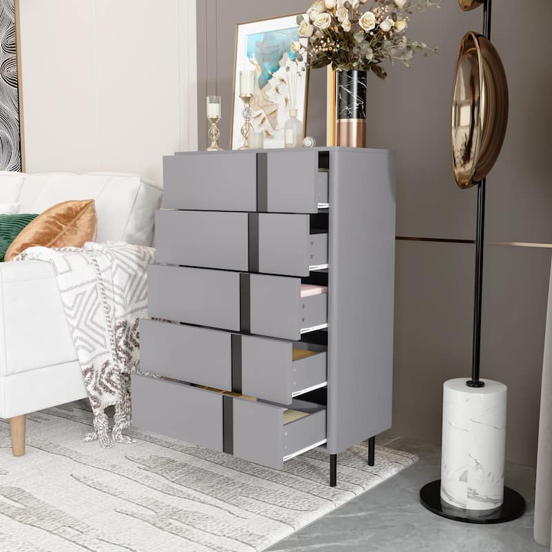 5-Drawer Modern Wooden Dresser with Adjustable Metal Legs