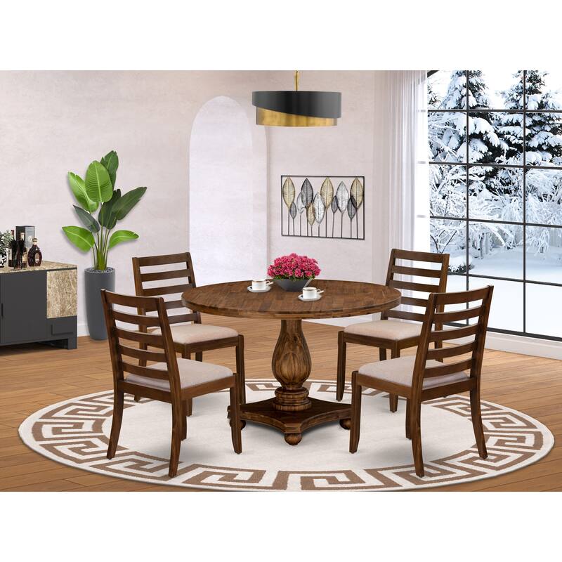 East West Furniture Kitchen Table set included a Round Table and stackable Chair, Antique Walnut (Pieces & Seat Options)