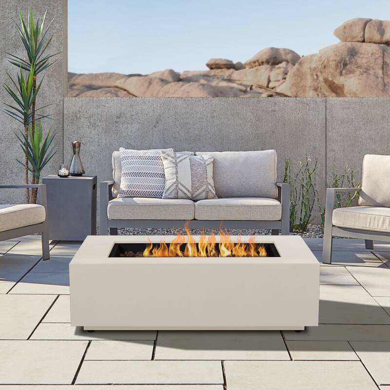 Aegean 50" Rectangle Gas Fire Table in Weathered Slate by Real Flame - Light Sand