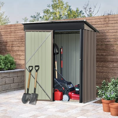 Patio 5ft Wx3ft. L Garden Shed, Metal Lean-to Storage Shed with Lockable Door, Tool Cabinet