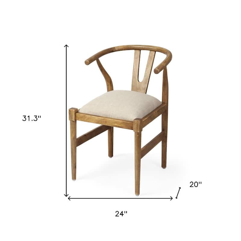 Beige Upholstered Dining Armchair with Curved Back and Solid Wood Frame for Kitchen or Hallway - 31.3”H x 24”W x 20”D
