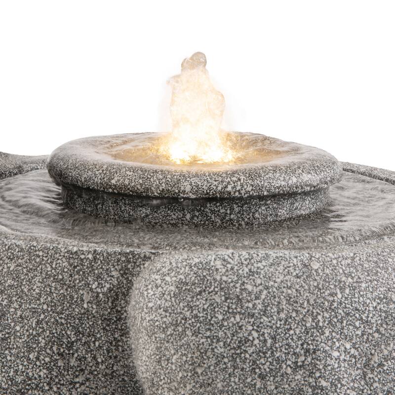 Glitzhome 20"L Zen-Style Lying Lion Polyresin Outdoor Fountain with Pump and LED Light