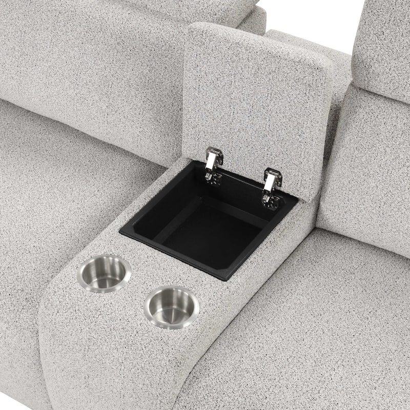Furniture of America Loungi Modern Light Grey Chenille Power Recliner Sectional with Console and USB Ports