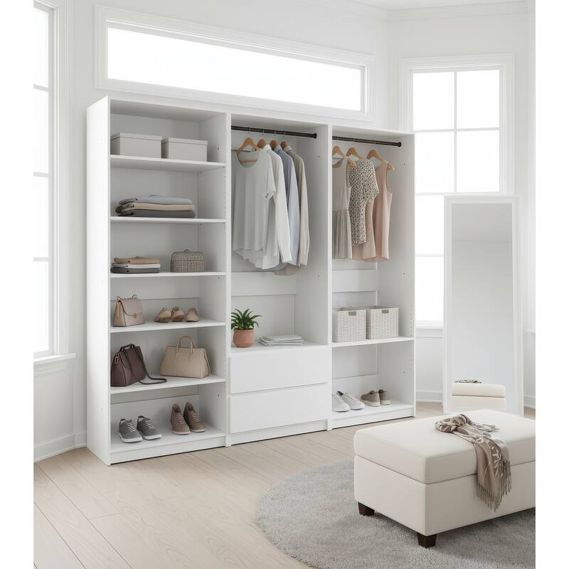 Prosper White Freestanding Walk in Wood Closet System - 94.2"W x 15.7"D x 83" H