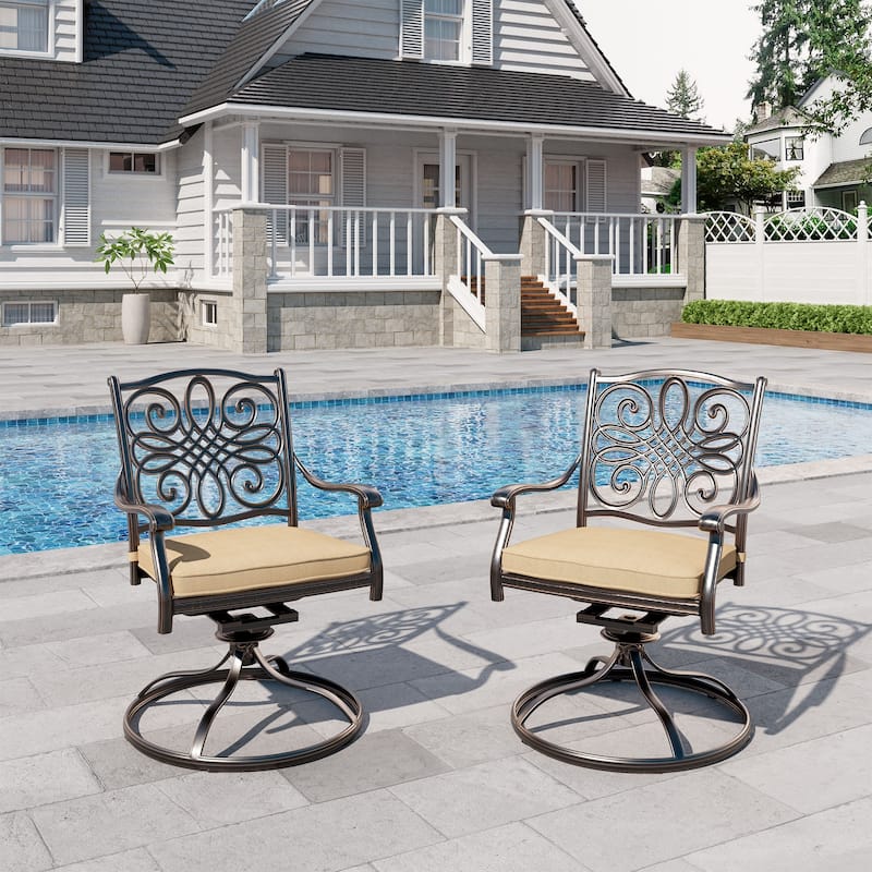 Clihome Outdoor Chair Cast Aluminum Flower-Shaped Backrest Swivel Chairs, Set of 2