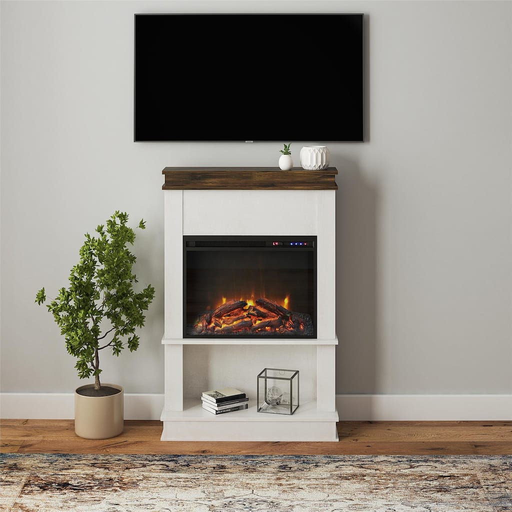 Ameriwood Home Melwood Electric Fireplace with Mantel & Open Shelf