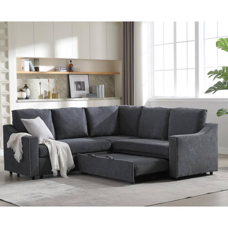 81.5'' L-Shaped 5-Seat Sectional Sofa with Pull-Out Bed and 6 Cushions, Multifunctional Corner Couch for Living Area