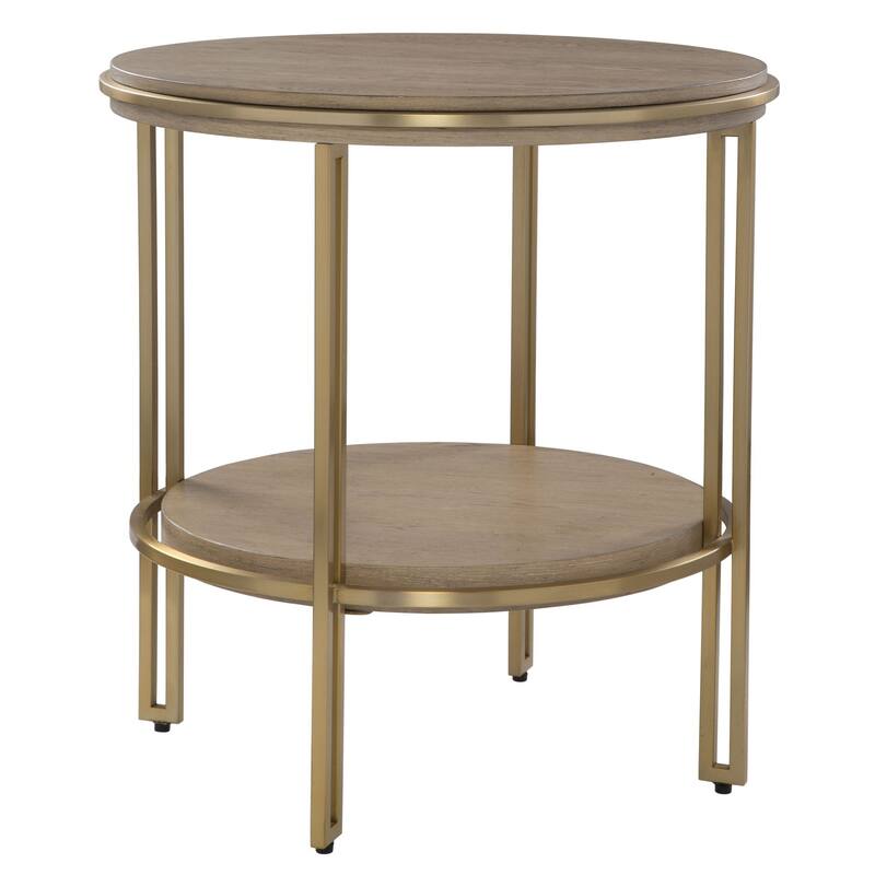 Two Tier Round End Table - 23" - Brown and Brass