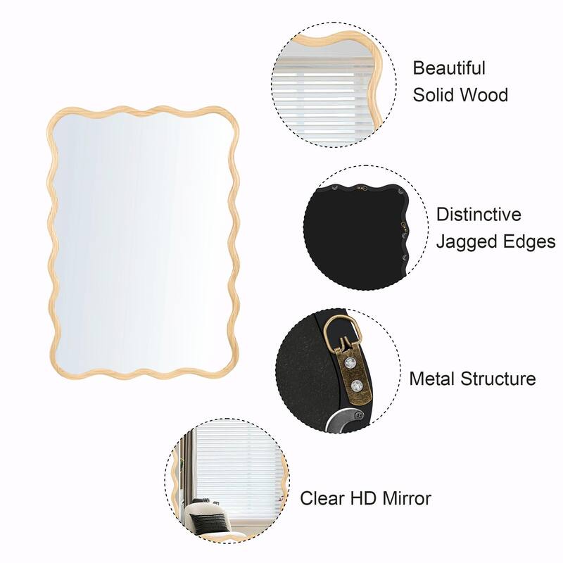 40x28 Inch Solid Wood Wavy Rectangle Mirror
