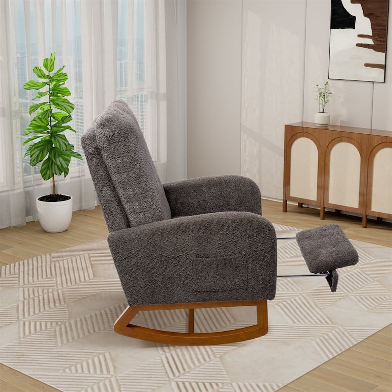 25.4"W High Back Rocking Chair for Nursery with Retractable Footrest
