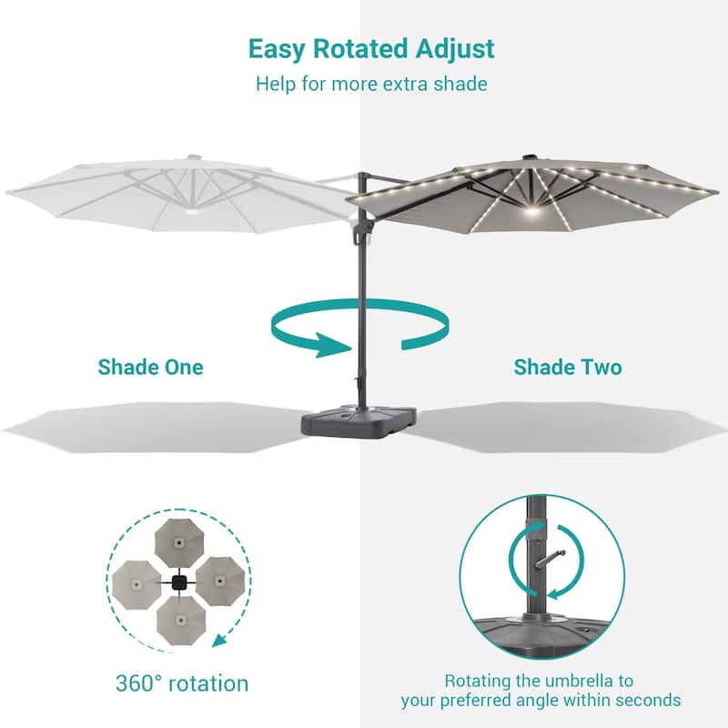 11FT Solar LED Patio Cantilever Umbrella With Resin Base by Bonosuki